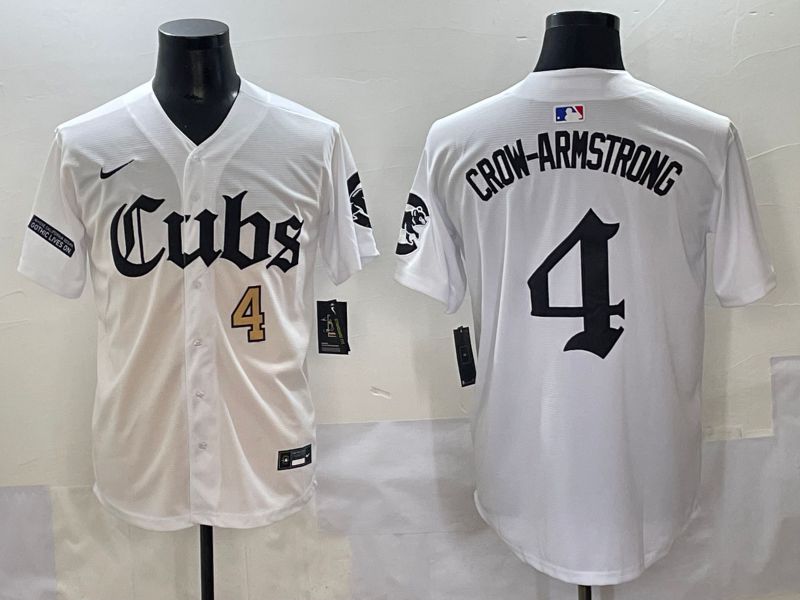 Men 2025 Chicago Cubs 4 Crow-Armstrong White Five generations Joint Name Nike MLB Jersey style 4